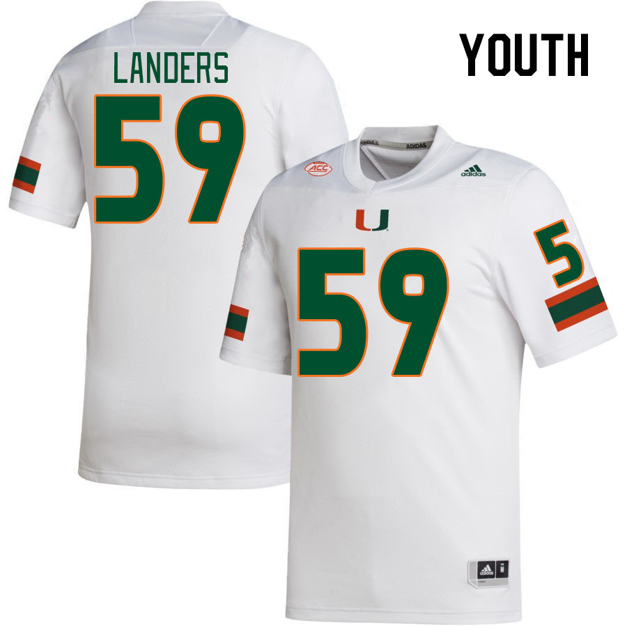 Youth #59 Gabe Landers Miami Hurricanes College Football Jerseys Stitched-White